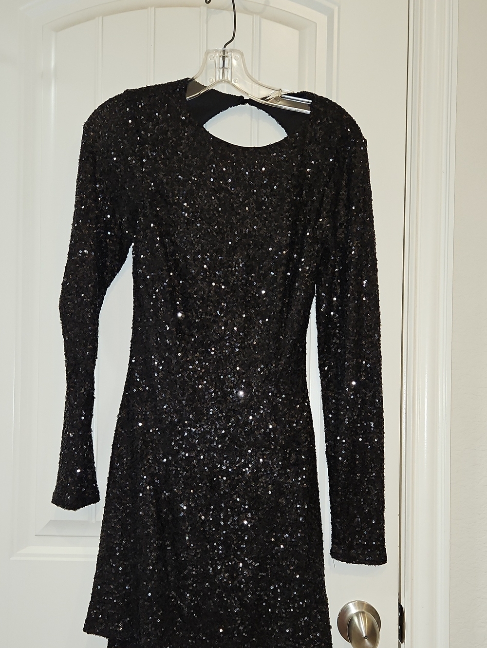 Sparkling Black Sequin Long Sleeve Dress